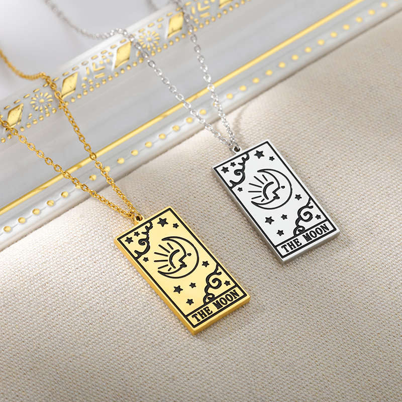 1622102715154 Square Tarot Cards Necklace For Women Gold Stainless Steel Moon Sun Couple Pendant Neck Chain Necklace Vintage Cute Jewelry Gift