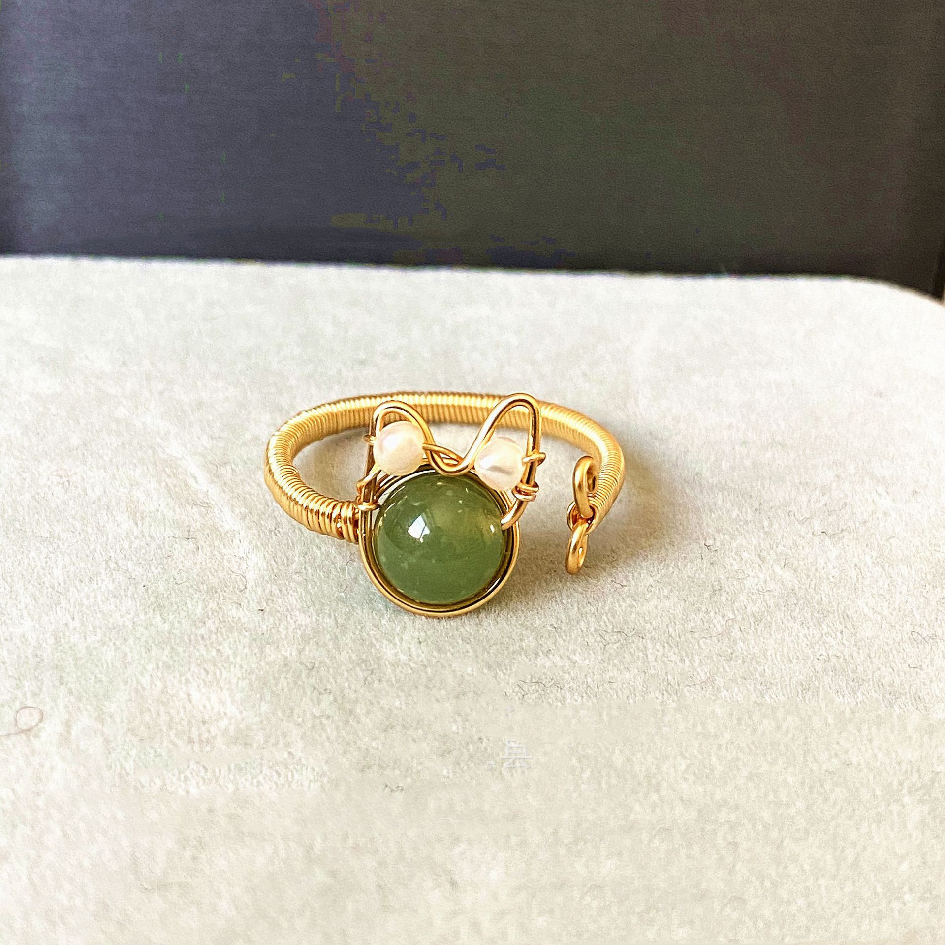 14k Gold Winding Handmade Ring Kitten Cute Natural Aquamarine Pearl Strawberry Crystal Ring Ring 5 1622196237239 14k Gold Winding Handmade Ring Kitten Cute Natural Aquamarine Pearl Strawberry Crystal Ring Ring