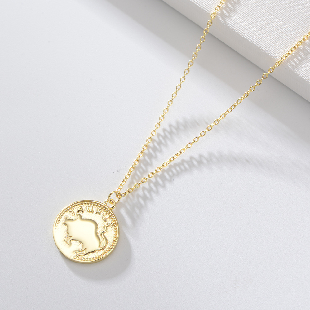1622364532178 S925 Sterling Silver Gold-plated Round Medal Twelve Constellation Necklace