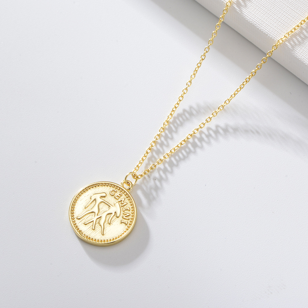 1622364532253 S925 Sterling Silver Gold-plated Round Medal Twelve Constellation Necklace