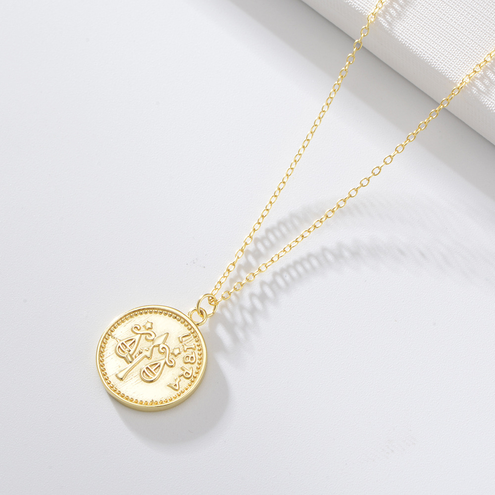 1622364532261 S925 Sterling Silver Gold-plated Round Medal Twelve Constellation Necklace