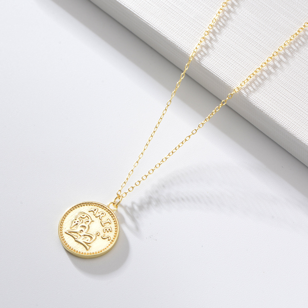 1622364532274 S925 Sterling Silver Gold-plated Round Medal Twelve Constellation Necklace