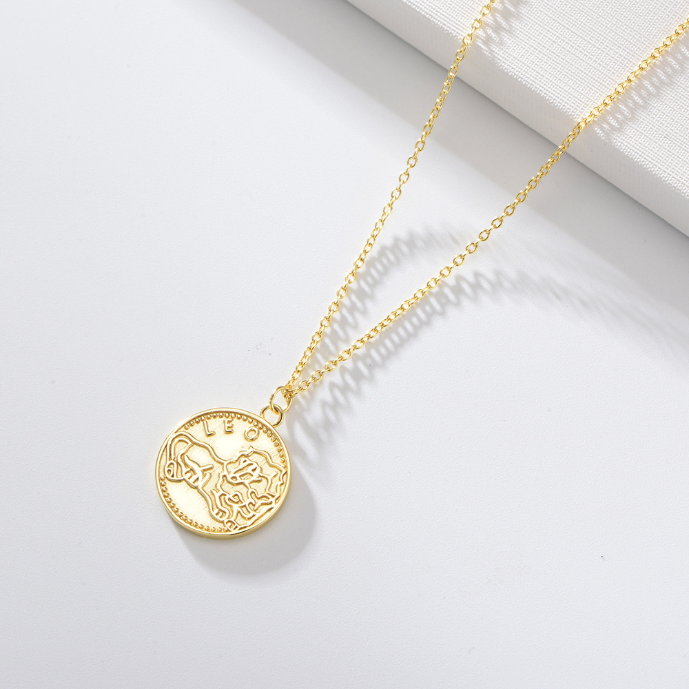 1622364532276 S925 Sterling Silver Gold-plated Round Medal Twelve Constellation Necklace
