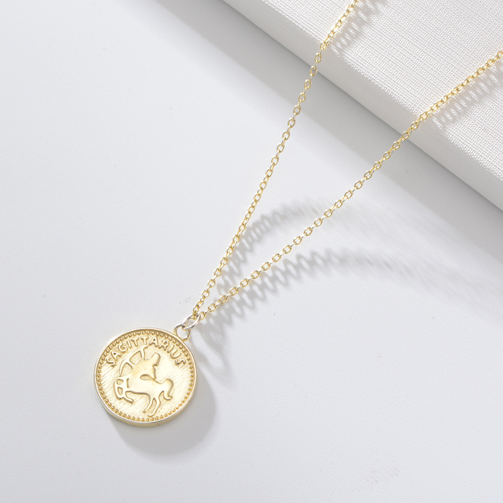 1622364532544 S925 Sterling Silver Gold-plated Round Medal Twelve Constellation Necklace