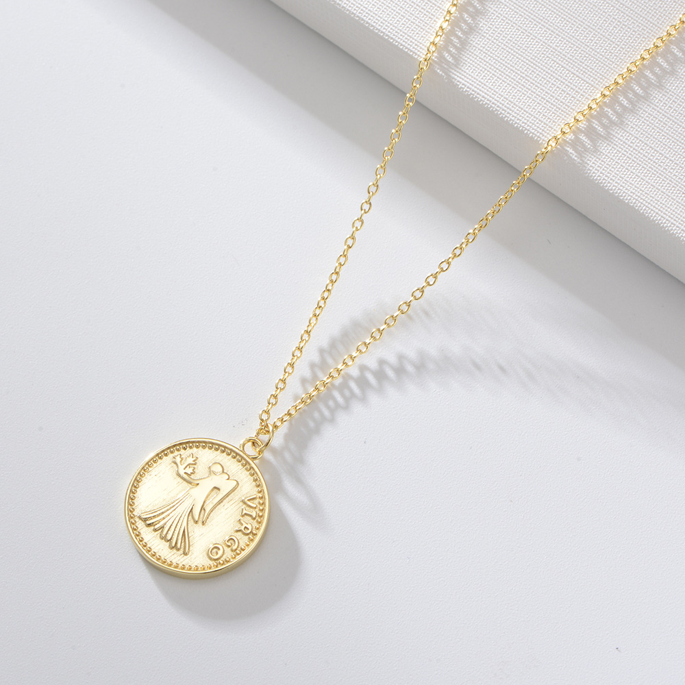 1622364532554 S925 Sterling Silver Gold-plated Round Medal Twelve Constellation Necklace