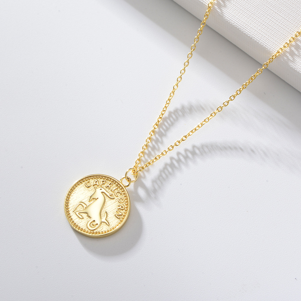 1622364532572 S925 Sterling Silver Gold-plated Round Medal Twelve Constellation Necklace