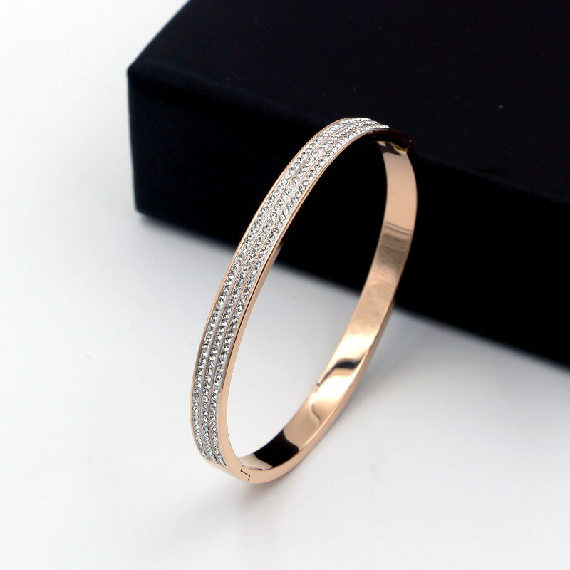 Half Circle Three Rows Full Diamond Rose Gold Concealed Buckle Bracelet Titanium Steel Rose Gold Bracelet Women 3 1622445047384 Half Circle Three Rows Full Diamond Rose Gold Concealed Buckle Bracelet Titanium Steel Rose Gold Bracelet Women