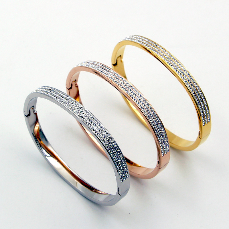 Half Circle Three Rows Full Diamond Rose Gold Concealed Buckle Bracelet Titanium Steel Rose Gold Bracelet Women 10 1622445047681 Half Circle Three Rows Full Diamond Rose Gold Concealed Buckle Bracelet Titanium Steel Rose Gold Bracelet Women