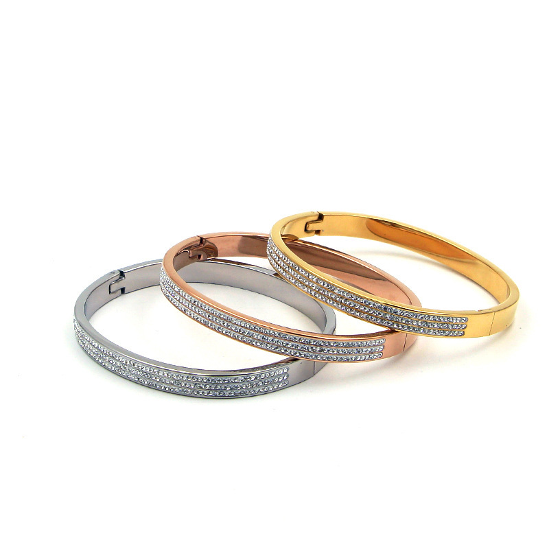 Half Circle Three Rows Full Diamond Rose Gold Concealed Buckle Bracelet Titanium Steel Rose Gold Bracelet Women 7 1622445047691 Half Circle Three Rows Full Diamond Rose Gold Concealed Buckle Bracelet Titanium Steel Rose Gold Bracelet Women