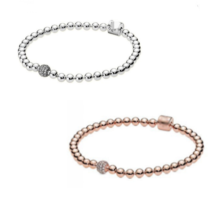 1623232314548 S925 Sterling Silver Rose Gold Diamond Bracelet Silver Bead Chain