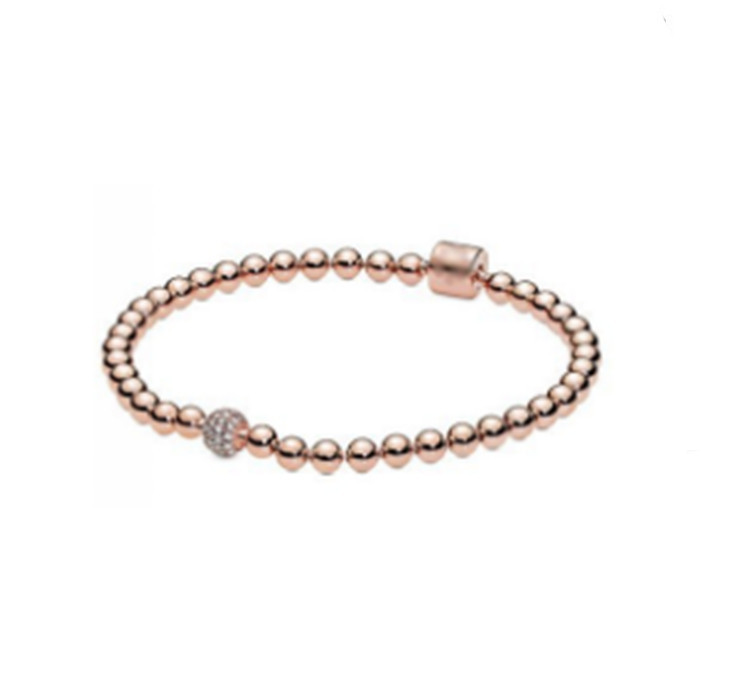 1623232314549 S925 Sterling Silver Rose Gold Diamond Bracelet Silver Bead Chain