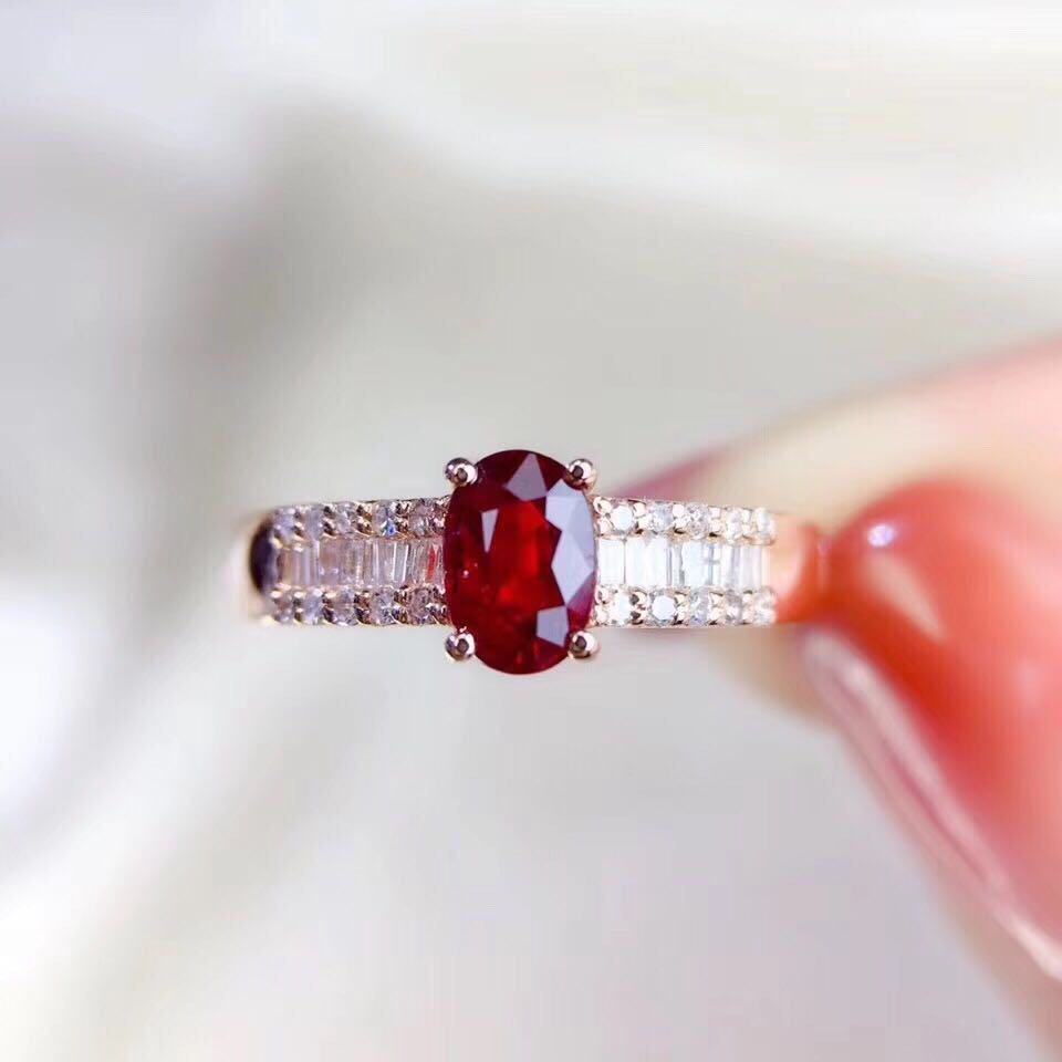 1623673464312 Ruby Ring Pigeon Blood Red Color Beautiful S925 Silver Plated 18K Gold Inlaid Ring