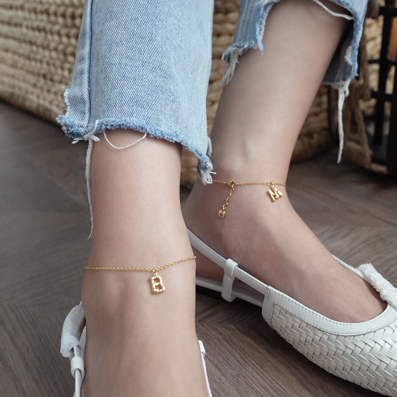 1623813869004 14K Gold-plated 26 Bamboo Letter Anklets Can Be Stacked To Wear Holiday Ins Personalized Foot Decoration Net Red Anklet