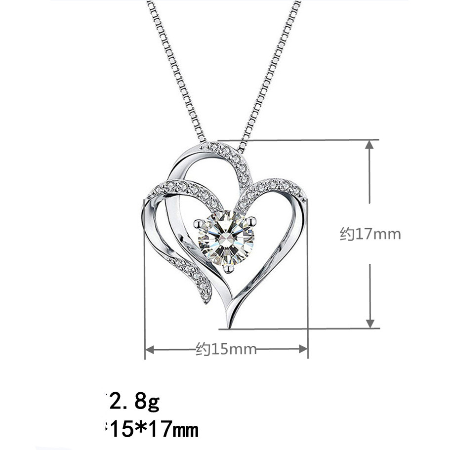 1623896417626 White Gold Double Heart Pendant Necklace Clavicle Pendant Diamond Heart Necklace