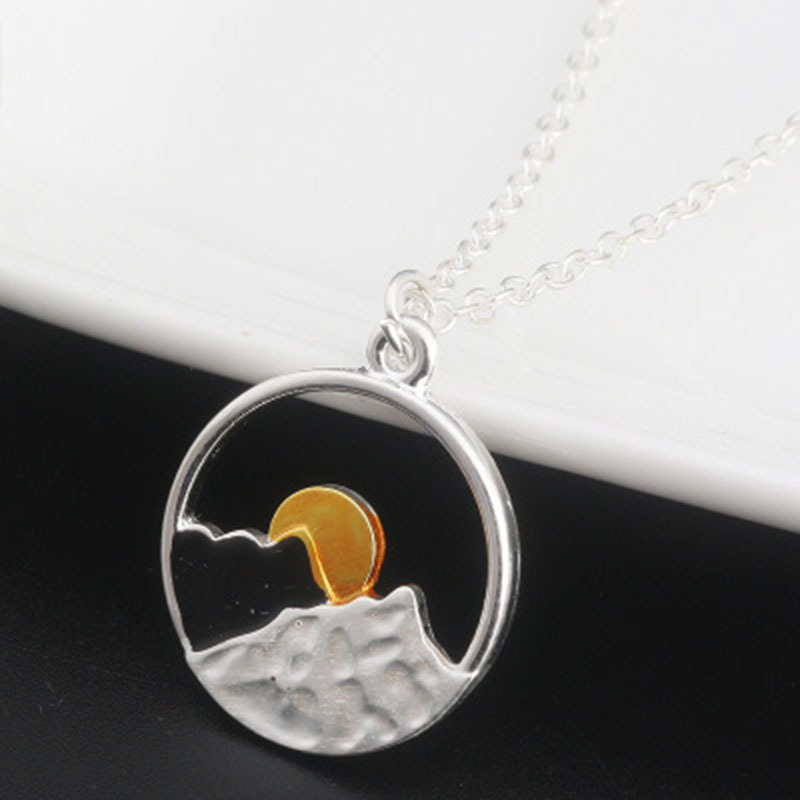 1623900346418 Wish card alloy necklace women men mountain peak sun gold color silver color pendant necklace engagement jewelry
