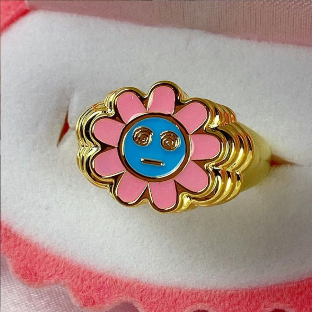 Brass Gold-plated Color-preserving Cute Smiley Ring 5 1624010042084 Brass Gold-plated Color-preserving Cute Smiley Ring