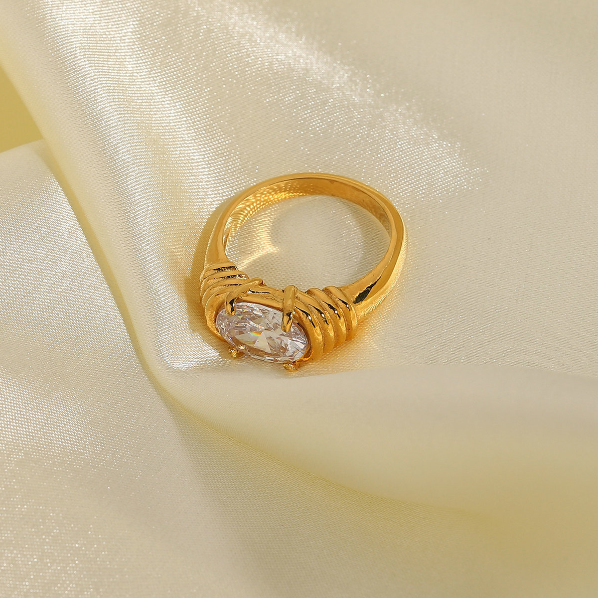 1624014387610 18K Gold-plated 316L Stainless Steel Jewelry Ring Wedding White Zircon Ring
