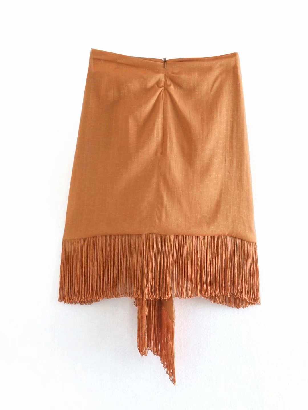 Caramel Charm Fringed Wrap Skirt