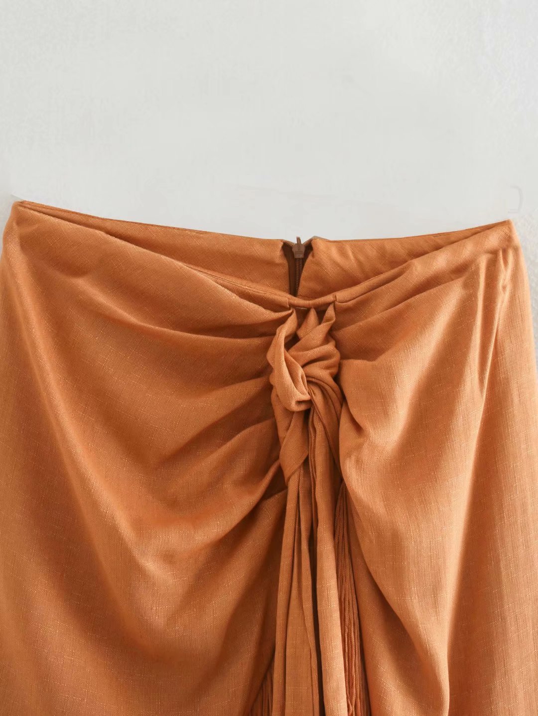 Caramel Charm Fringed Wrap Skirt