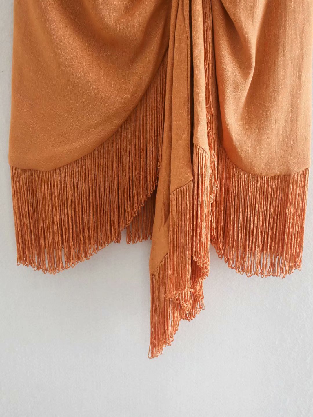 Caramel Charm Fringed Wrap Skirt