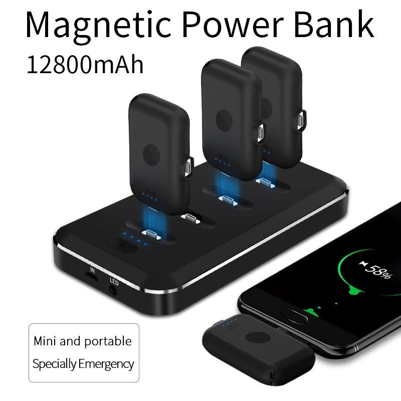 Hot Selling 12800mAh Rechargeable mini Magnetic Portable Emergency Charger Powerbank Power bank