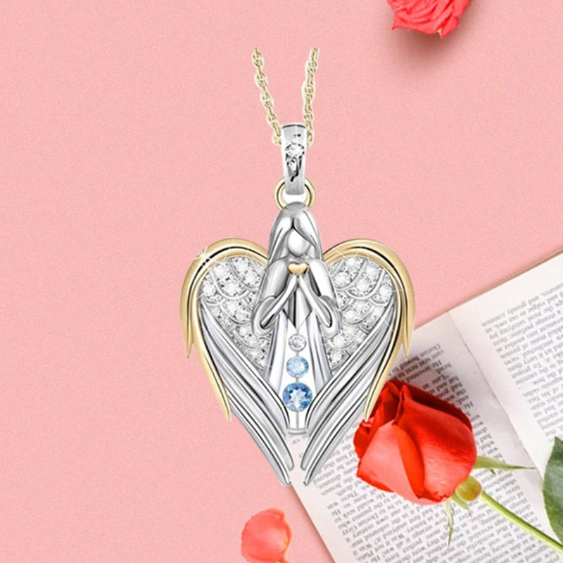 Gold Sliver Crystal Rhinestone Heart-shaped Design Angel Wings Sweater Chain Pendants Necklaces For Women Angle Girl Gift 3 1636894899945 Gold Sliver Crystal Rhinestone Heart-shaped Design Angel Wings Sweater Chain Pendants Necklaces For Women Angle Girl Gift