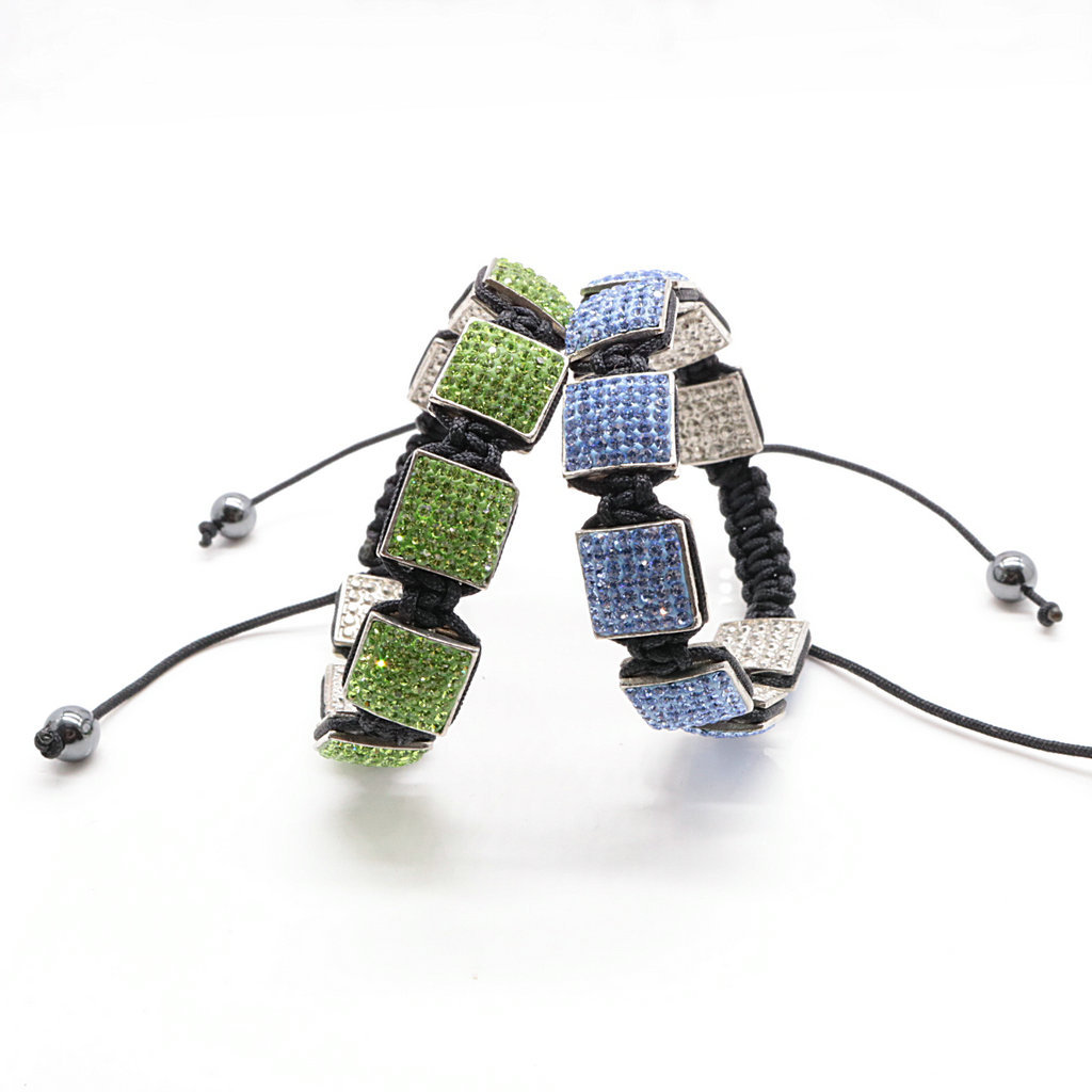 1640574197910 Fashion Creativity Blue Square Diamond Bangle Braided Tassel Exotic Bracelet