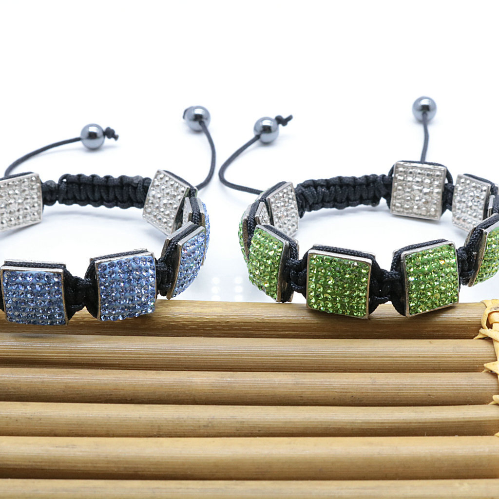 1640574198200 Fashion Creativity Blue Square Diamond Bangle Braided Tassel Exotic Bracelet