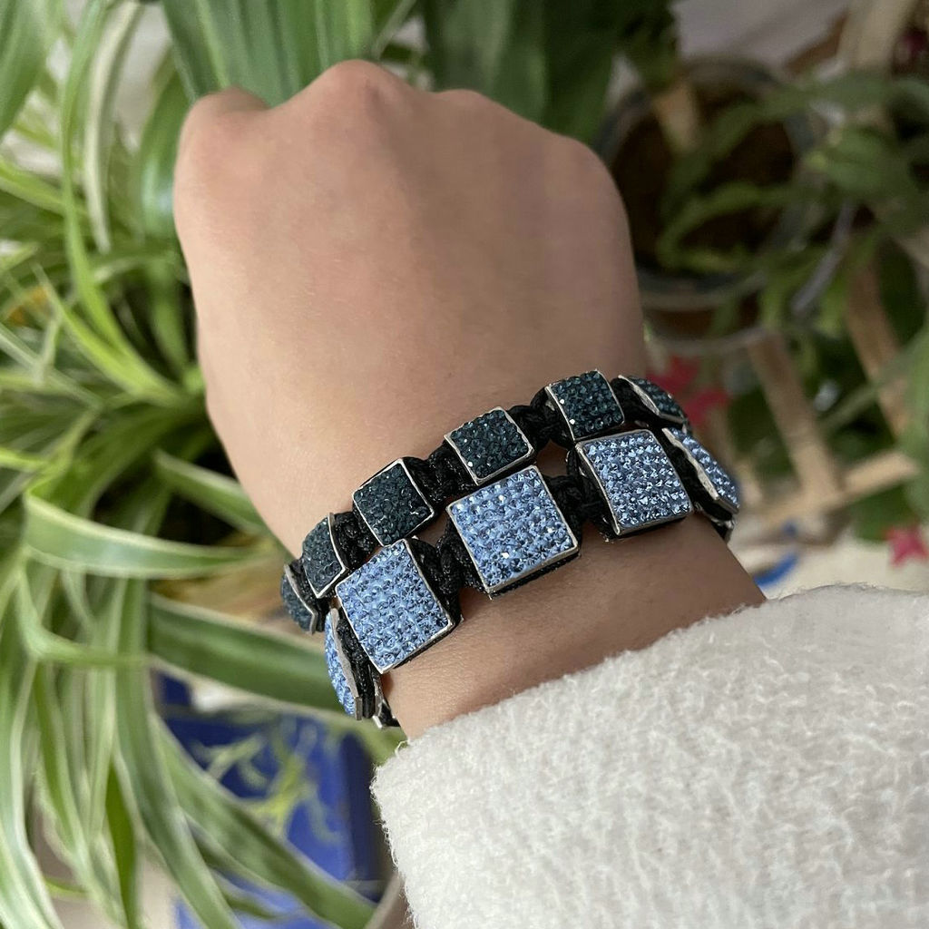 1640574198290 Fashion Creativity Blue Square Diamond Bangle Braided Tassel Exotic Bracelet