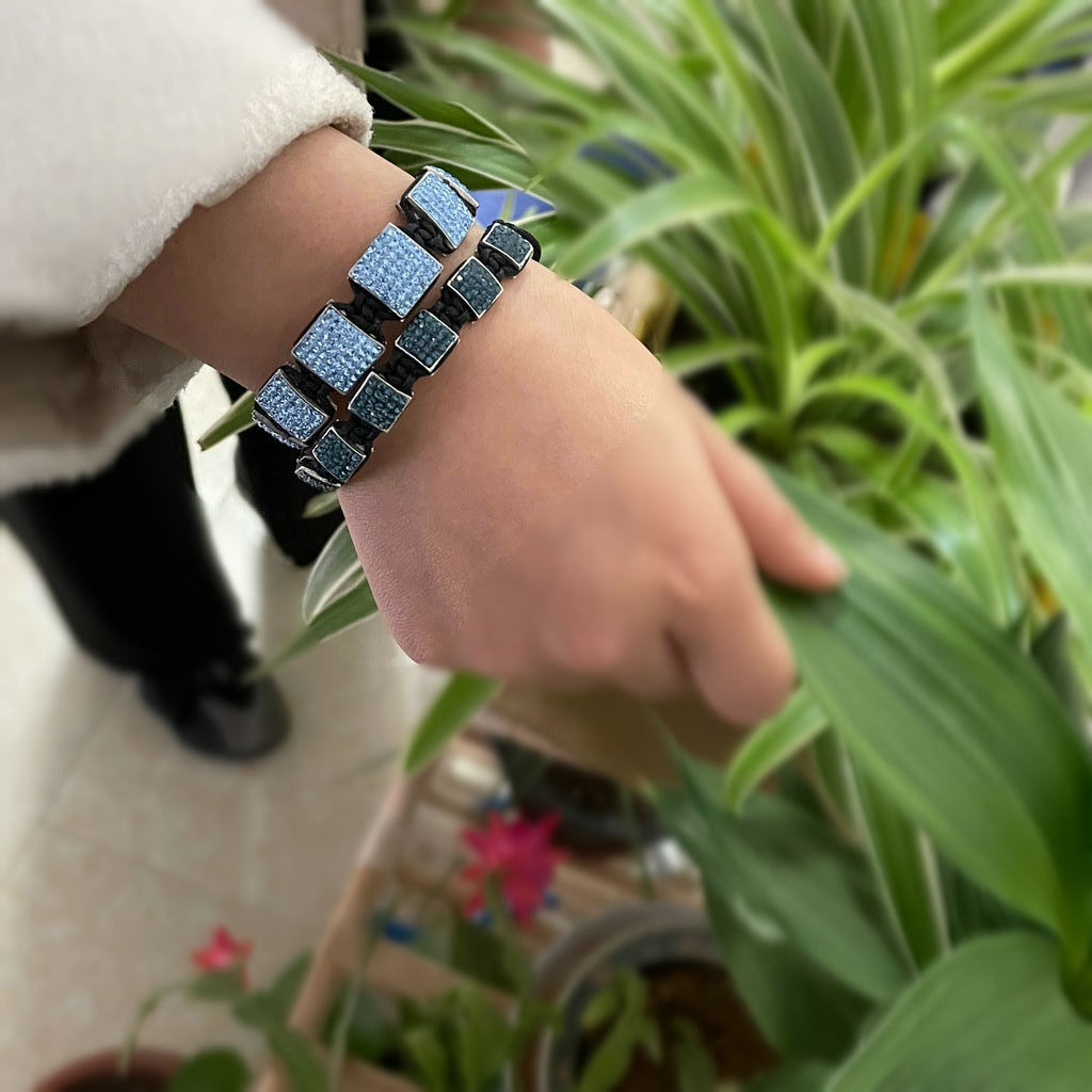 1640574198340 Fashion Creativity Blue Square Diamond Bangle Braided Tassel Exotic Bracelet