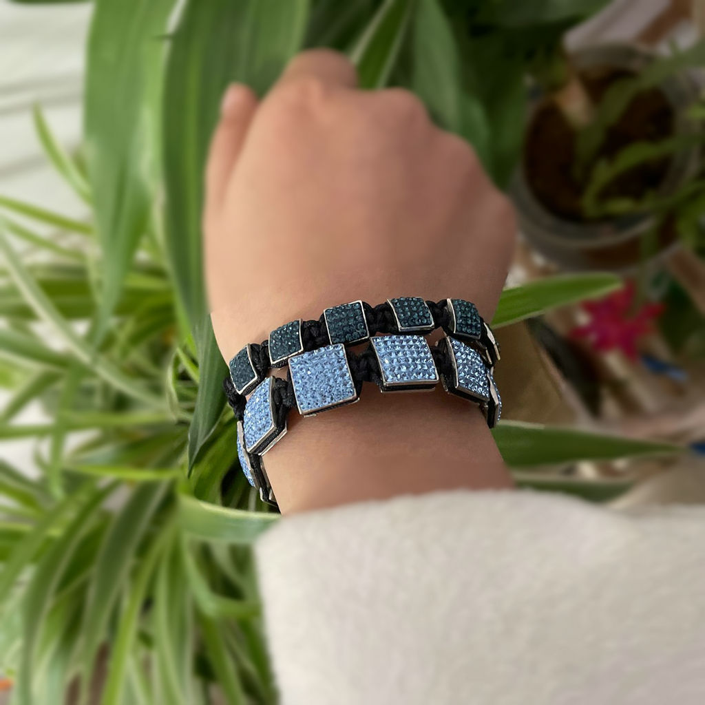 1640574198364 Fashion Creativity Blue Square Diamond Bangle Braided Tassel Exotic Bracelet