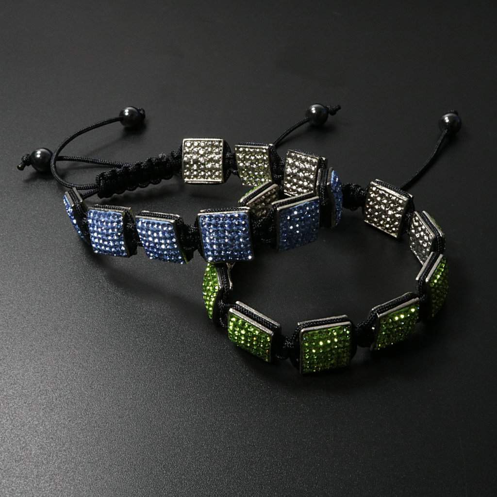 1640574198457 Fashion Creativity Blue Square Diamond Bangle Braided Tassel Exotic Bracelet