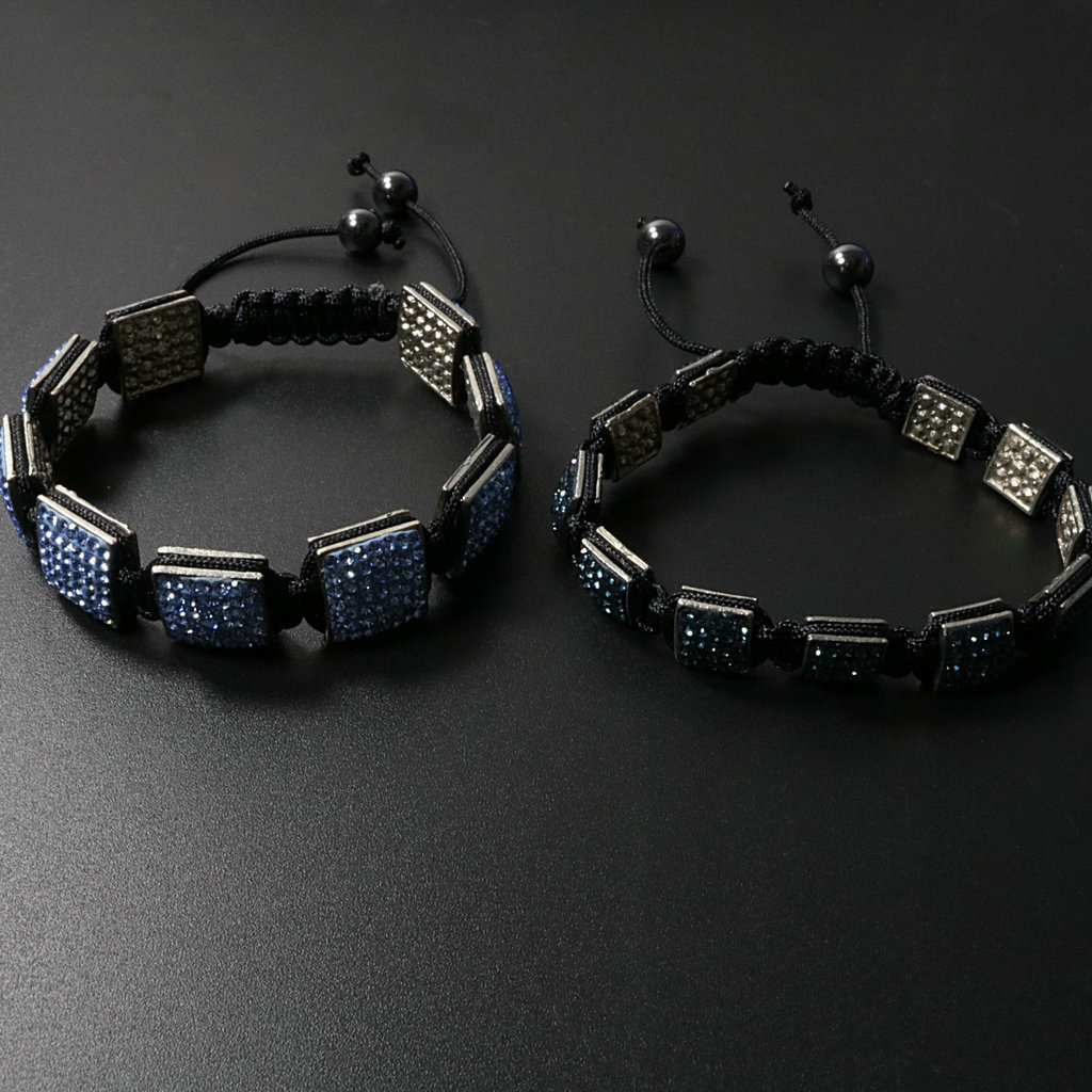 1640574198592 Fashion Creativity Blue Square Diamond Bangle Braided Tassel Exotic Bracelet