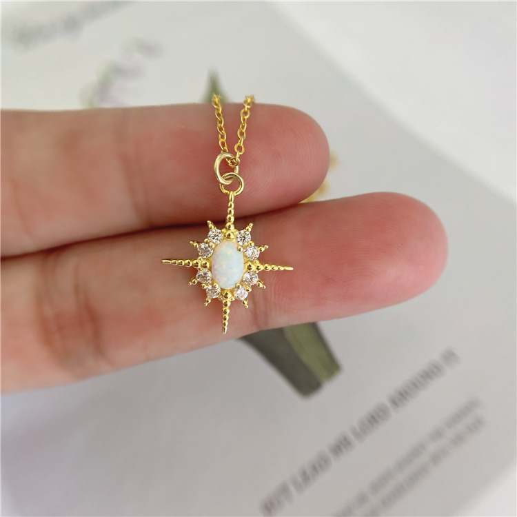 1642234128550 S925 Sterling Silver Plated 14k Gold Inlaid Opal Sun Necklace Women