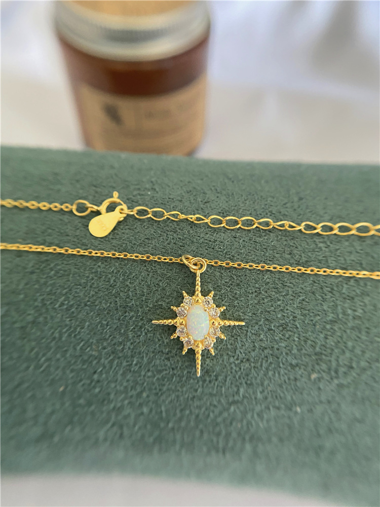 1642234132049 S925 Sterling Silver Plated 14k Gold Inlaid Opal Sun Necklace Women