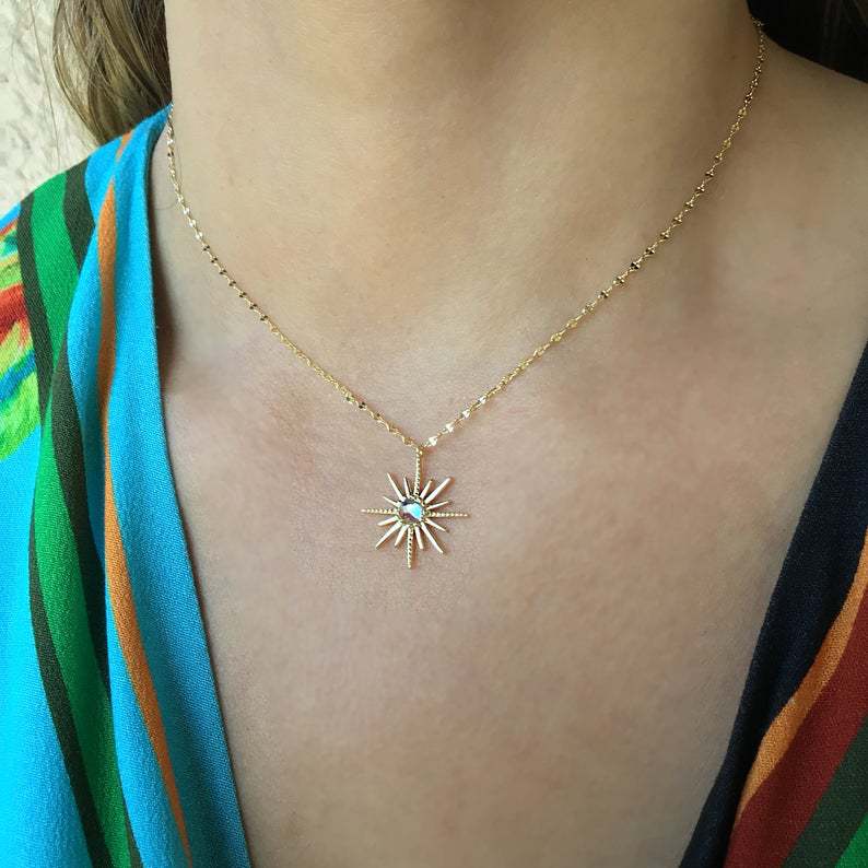 Boho Synthetic Opal Necklace Gold Sun God 1 1642234861212 Boho Synthetic Opal Necklace Gold Sun God
