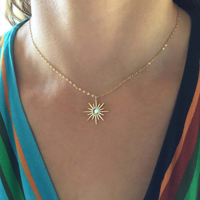 Boho Synthetic Opal Necklace Gold Sun God 2 1642234862224 Boho Synthetic Opal Necklace Gold Sun God