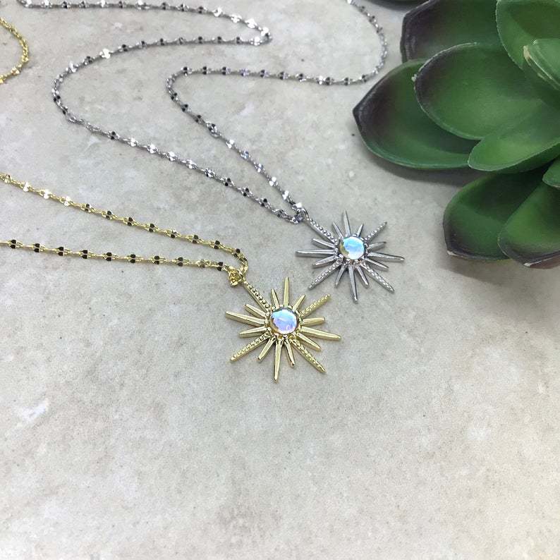 Boho Synthetic Opal Necklace Gold Sun God 3 1642234862888 Boho Synthetic Opal Necklace Gold Sun God