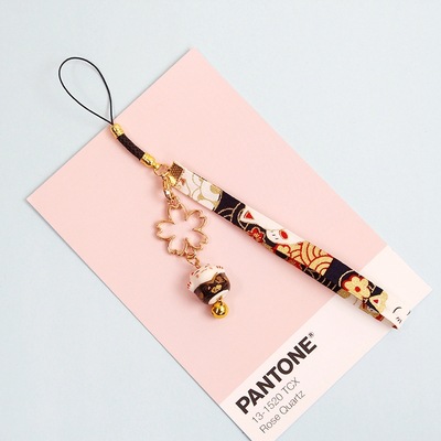 1498550694578360320 Cat Bell Flower Light Gold Mobile Phone Chain Mobile Phone Pendant