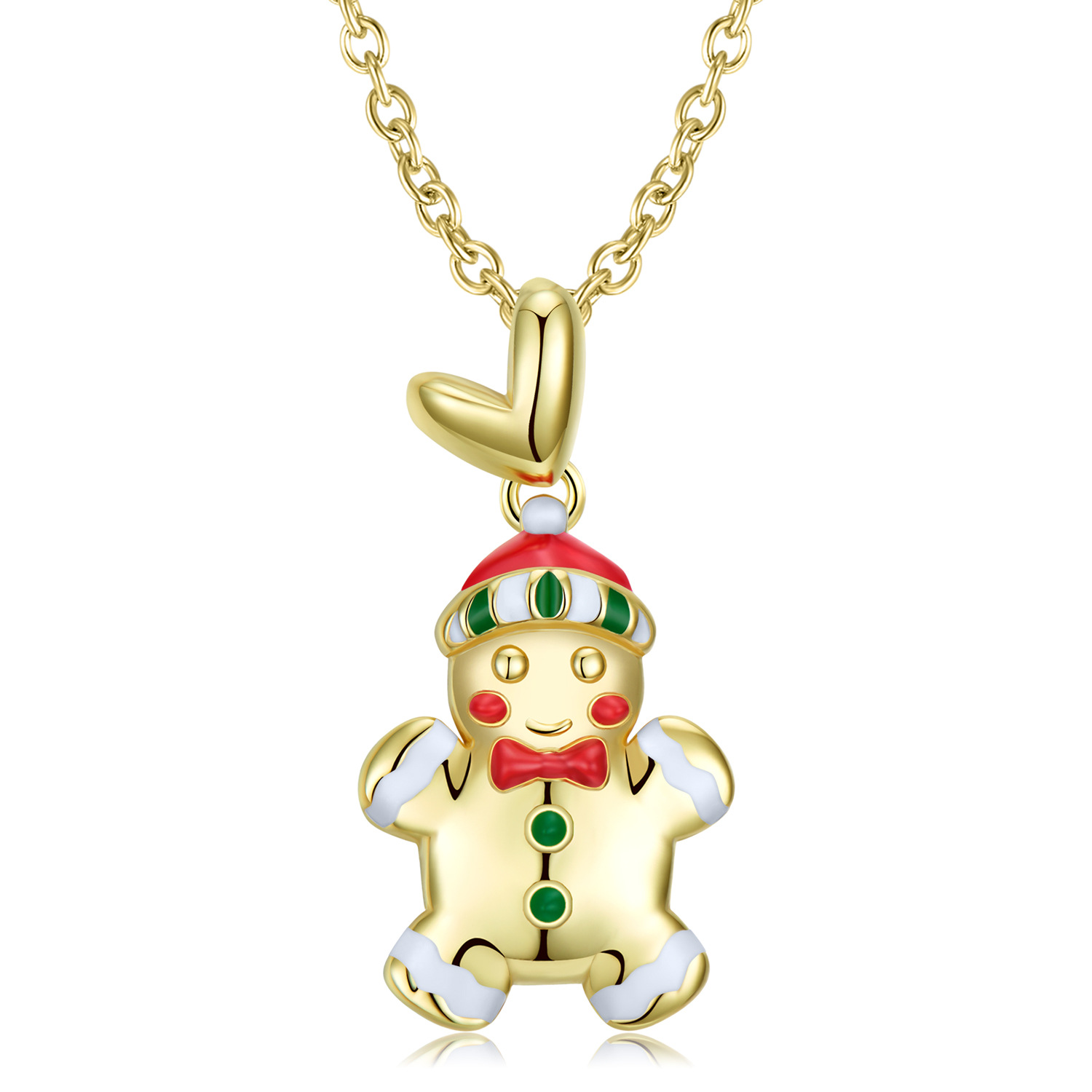 1584512123399311360 S925 Sterling Silver Electroplated 14k Gold Drip Gum Gingerbread Man Necklace Christmas Jewelry