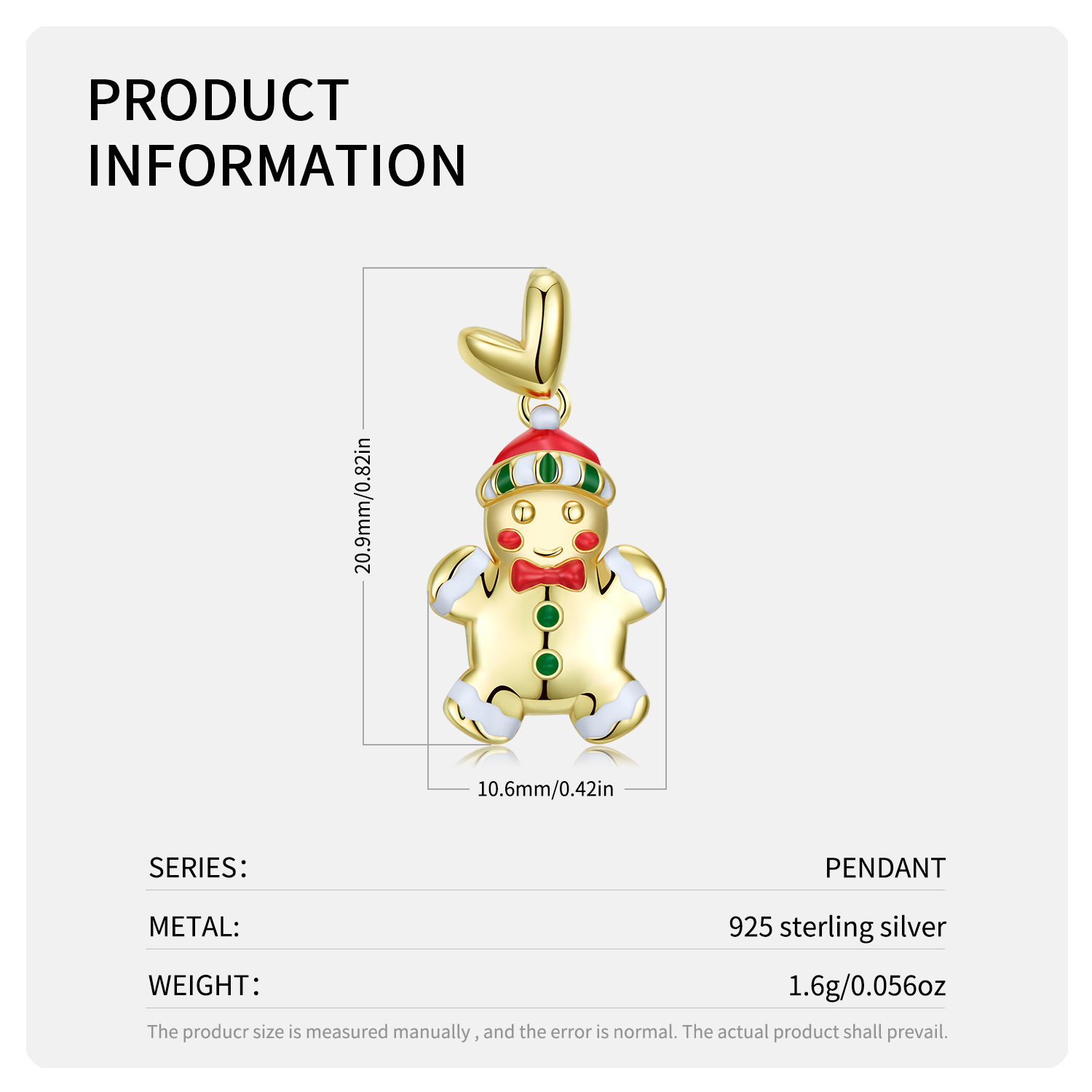 1584512126633119744 S925 Sterling Silver Electroplated 14k Gold Drip Gum Gingerbread Man Necklace Christmas Jewelry