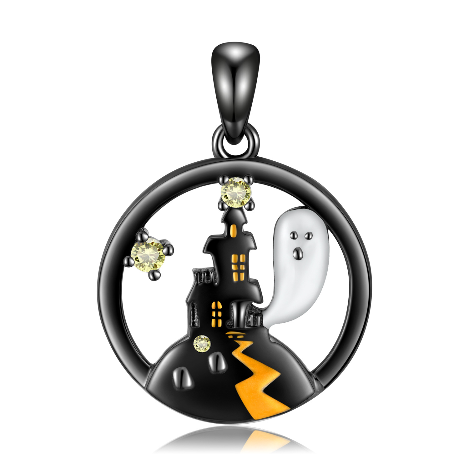 S925 Sterling Silver Electroplated Black Gold Necklace Original Design Halloween Ghost Castle 5 1584512565986463744 S925 Sterling Silver Electroplated Black Gold Necklace Original Design Halloween Ghost Castle