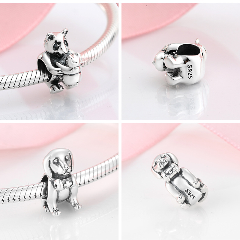 Title 2, S925 Sterling Silver Beads Creative Animal Seri...