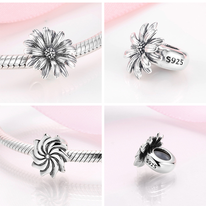 Title 2, S925 Sterling Silber Spacer Beads glatt Daisy f...