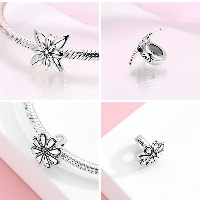 Title 3, S925 Sterling Silber Spacer Beads glatt Daisy f...