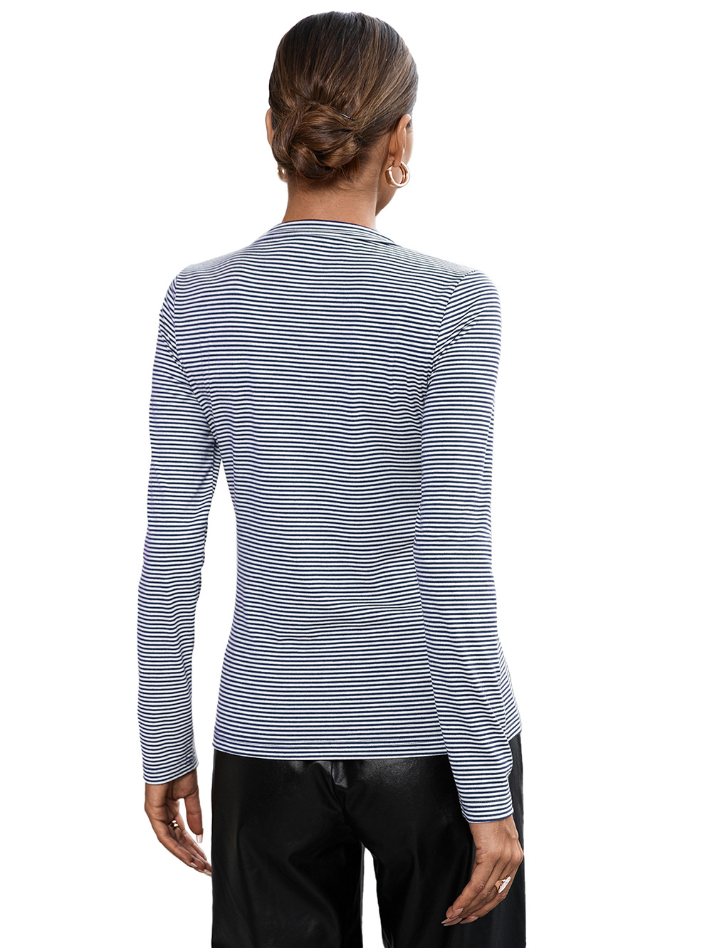 Title 23, V-Neck Striped Long Sleeve Single Breasted Knit...