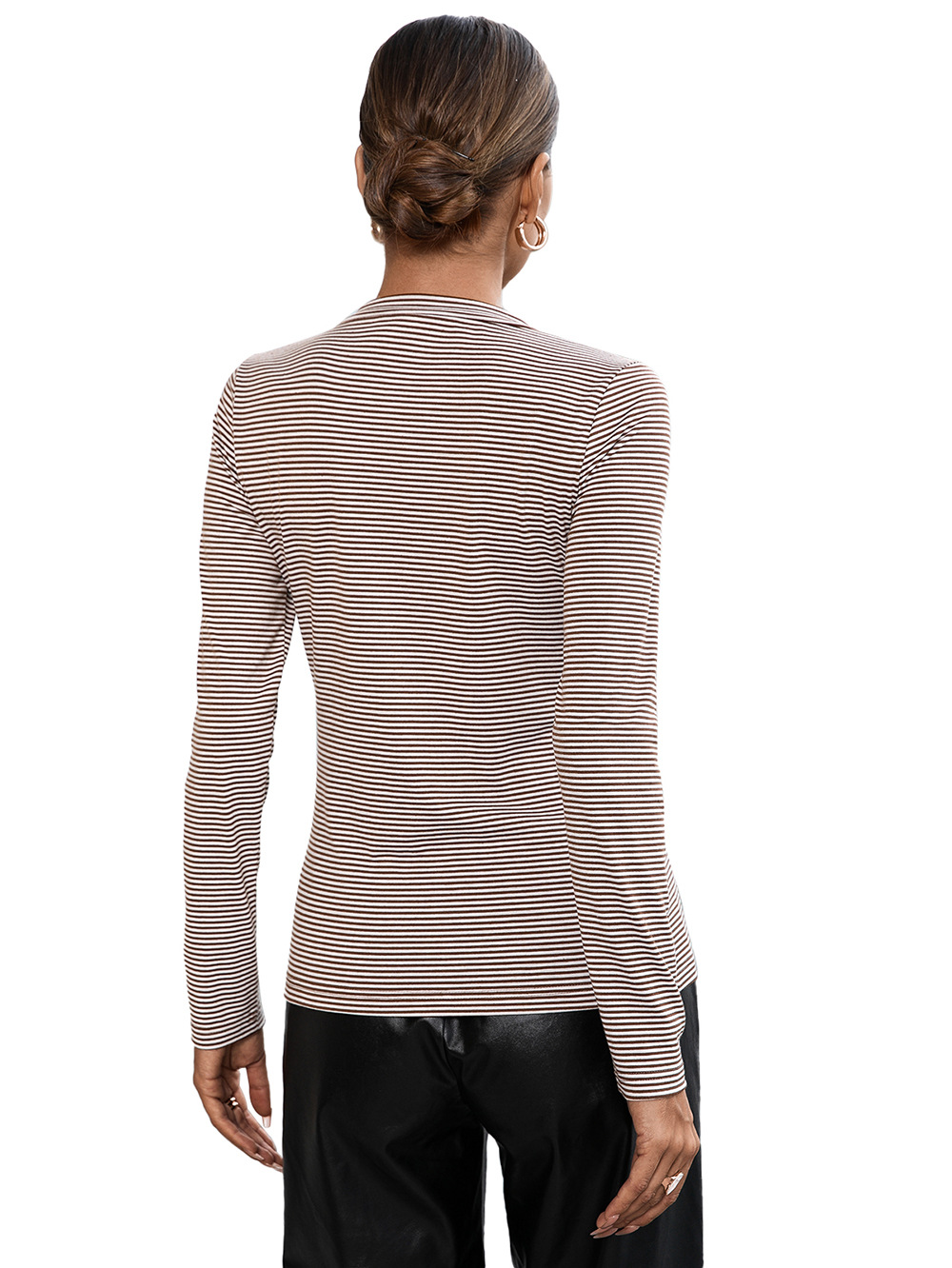 Title 28, V-Neck Striped Long Sleeve Single Breasted Knit...