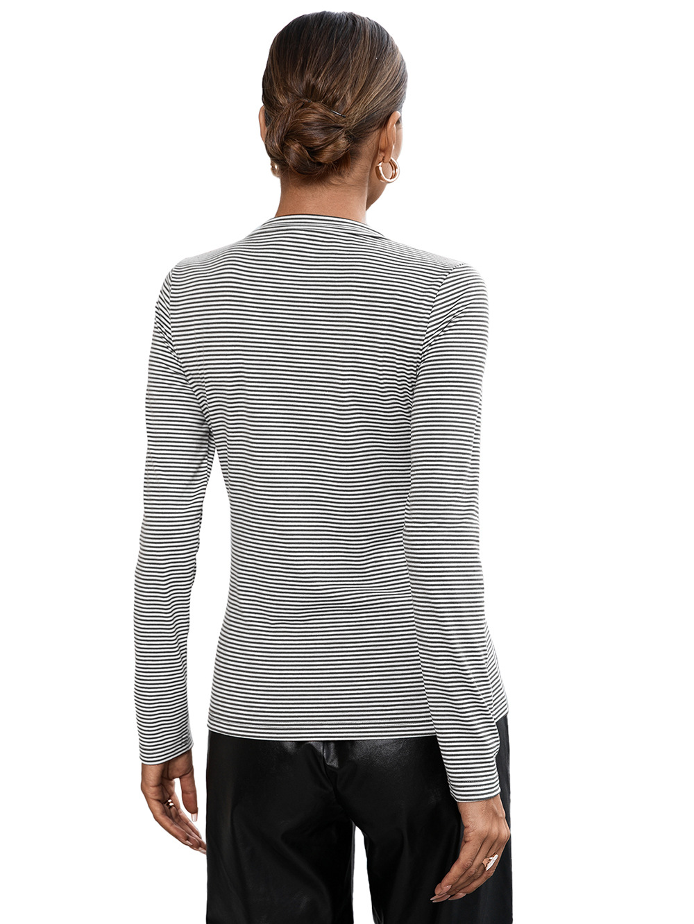 Title 38, V-Neck Striped Long Sleeve Single Breasted Knit...