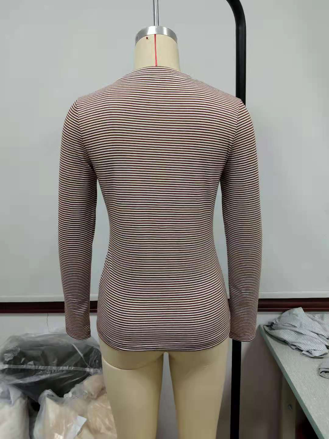 Title 43, V-Neck Striped Long Sleeve Single Breasted Knit...