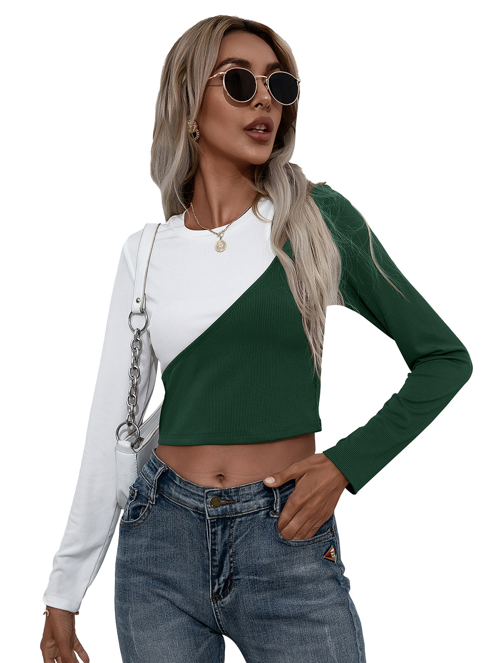 Title 46, Super Short Round Neck Long Sleeve T-shirt Top ...